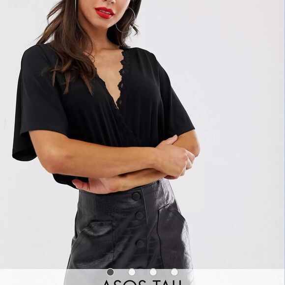 ASOS Angel Sleeve Wrap Lace Trim Bodysuit Size 12 - Picture 4 of 13